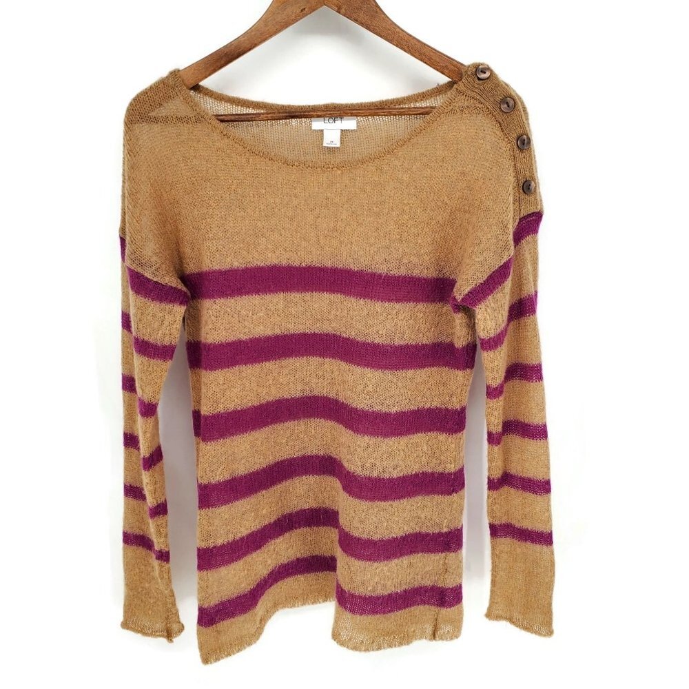 Ann Taylor LOFT Womens Long Sleeve Striped Mohair Blouse Sz‎ M Lightweight Top